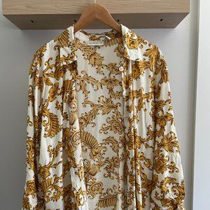 Vintage Plus Size Button Blouse Liz Claiborne Size 1x Cream and Gold Print 90s